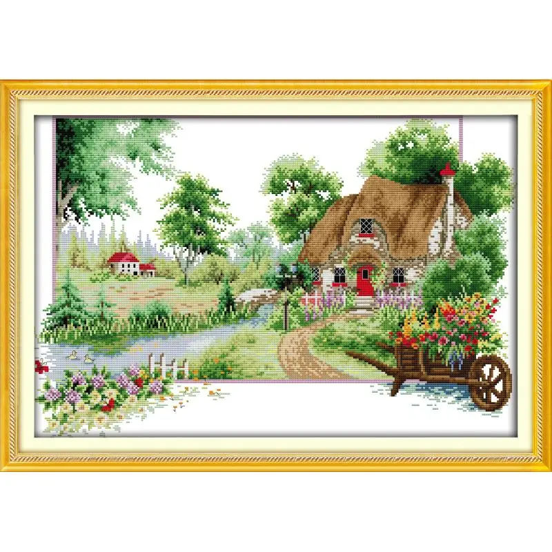 Joy Sunday The Four Seasons Scenic Patterns Printing Cross Stitch Kits 16CT 14CT DMC Thread  DIY Hand Needlework Embroidery Sets