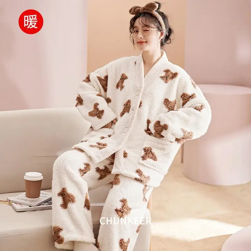 

New Women's Pajama Set Girl Winter Homewear Ensembles Pyjama Shorts Pjs Woman Long Sleeve Nightwear Set Hot Sleepwear Couples