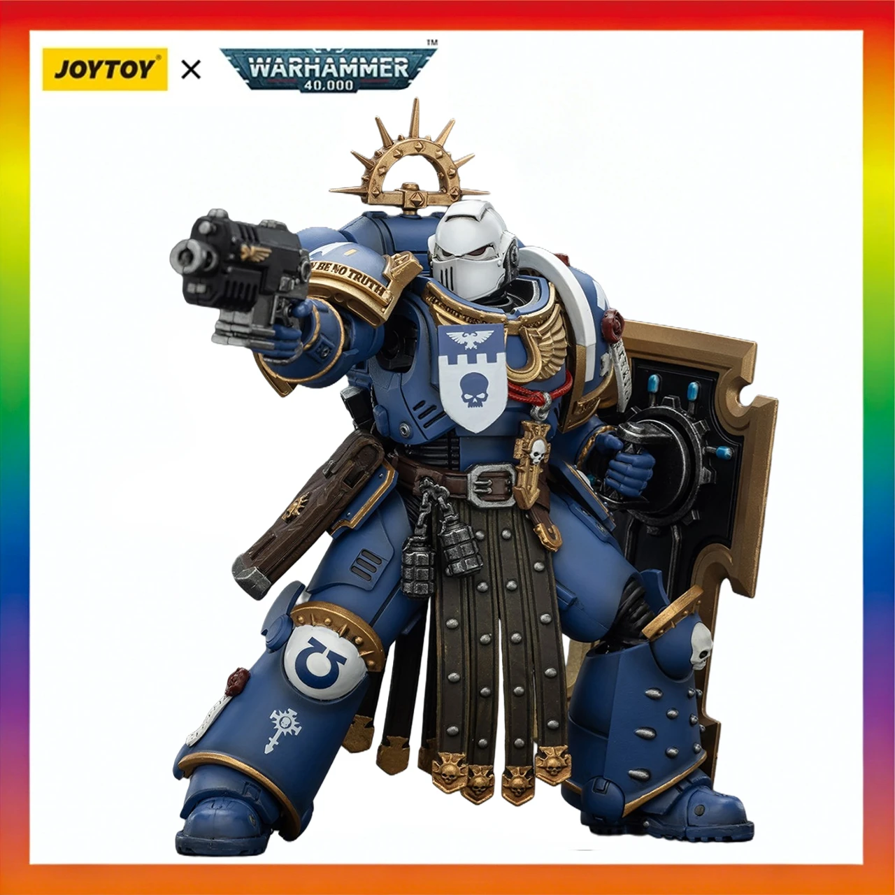 

Original JOYTOY WARHAMMER 40K Ultramarines Torvald with Power Sword, Stormshield and Bolt Pistol Action Figure Model Collection