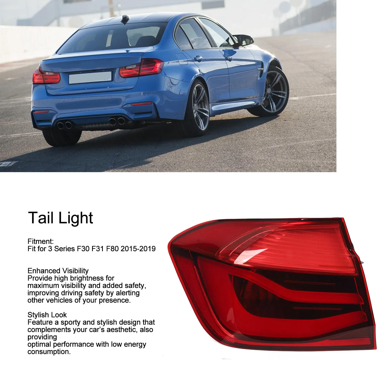 For BMW 3 Series F30 F31 F80 2015-2019 1 Pc Left Side Rear Outer Brake Stop Lamp Fade Proof Stylish Look Tail Light 63217369117