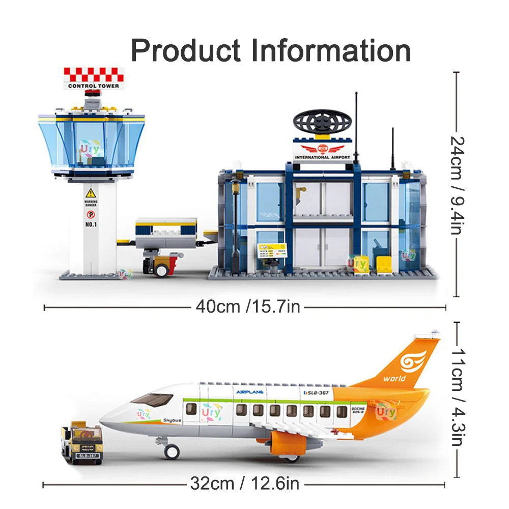 Sluban City Series Aviation Cargo Plane Airport Airbus Airplane Control Tower DIY Building Blocks Toy Set Dolls Kids Boys Gifts