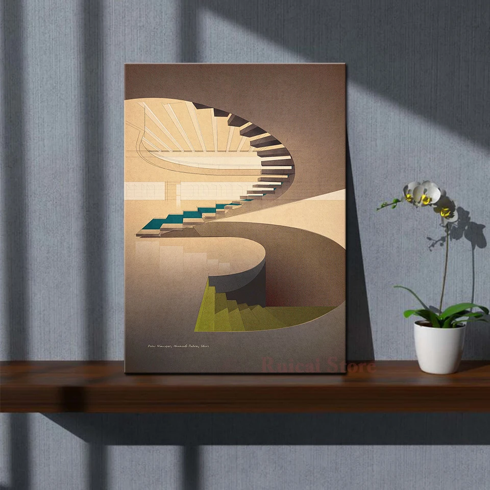 Oscar Niemeyer, Itamaraty Palace, Stairs Poster Canvas Art Room Wall Painting Home Decor