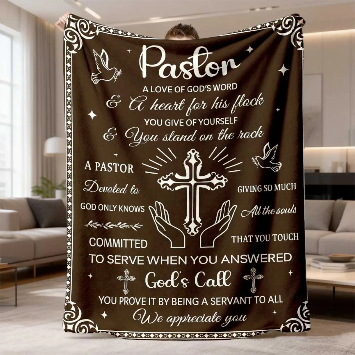 Pastor Appreciation Flannel Blanket Christian Cross Dove Faith Message Throw Blanket for Sofa Bed Couch Bedroom Living Room Church Gift Religious Home Decor Cozy Nap Blanket Office Travel Pastor Thank You Gift Inspirational Bedding Room Accent