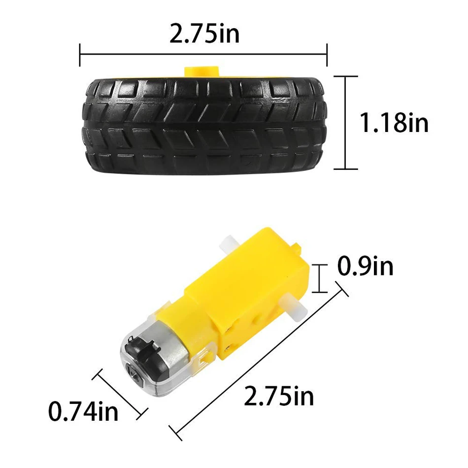 4 PCs DC Electric Motor DC 3-6V Dual Shaft Geared TT Magnetic Gearbox Engine with 65mm Plastic Car Tire Wheel Smart RC Car Robot