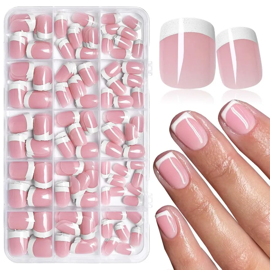 

300pc White French Tips Press on Nails Short Square Fake Nails with Glue Tabs for Women Girls Short Nails Press ons Nail Square