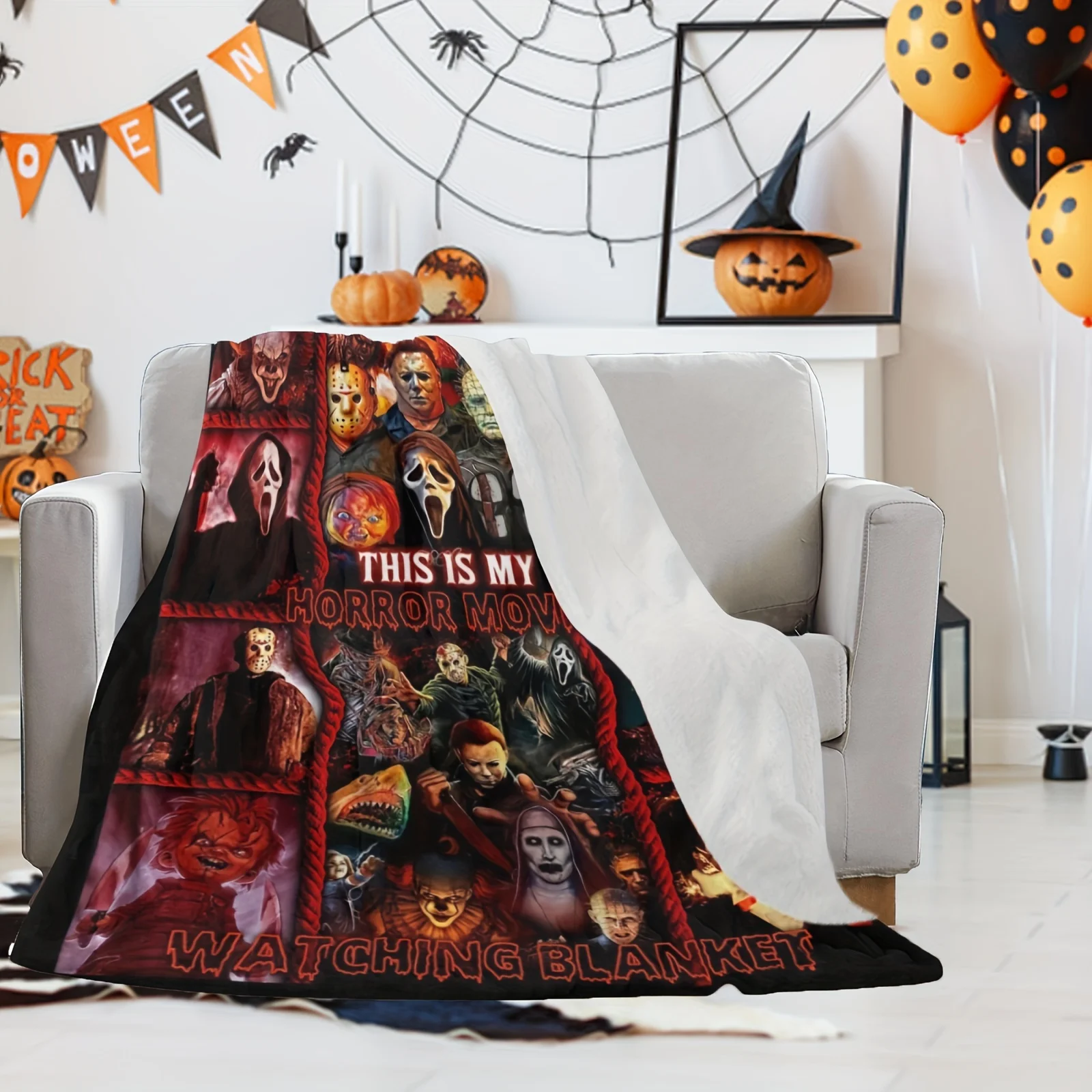 Halloween Blanket,Horror Movie Halloween Character Blanket,Halloween Blanket - Suitable for sofa, bed, travel, camping, living r