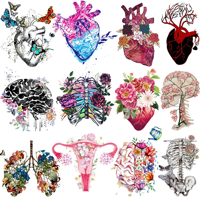 Iron On Heart Brain Patches For Clothing T-Shirt Washable Applique Heat Transfer Vinyl Lung Sticker Thermal Transfer For Clothes