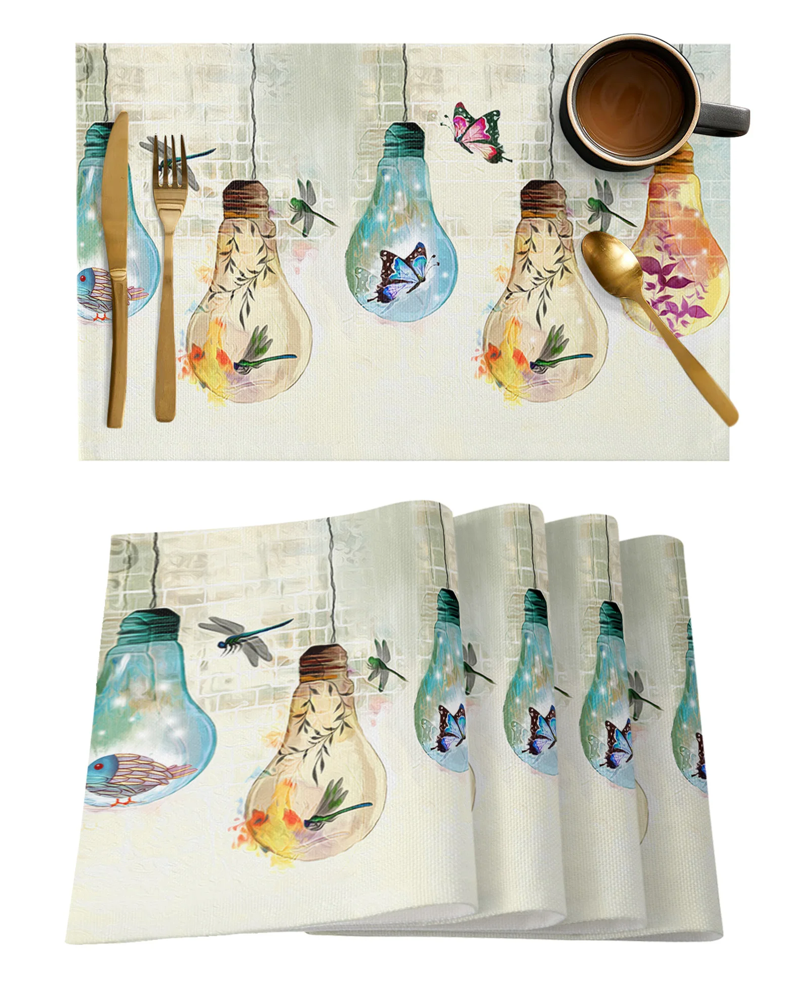 Light Bulb Butterfly Flower Birds Table Runner Wedding Decor Cake Tablecloth and Placemat Holiday Table Decor Table Runner