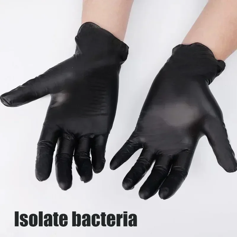 100 pezzi lavori domestici guanti in nitrile monouso neri forti PVC senza lattice antistatico giardino cura degli animali domestici tatuaggio lavoro guanti a prova di olio