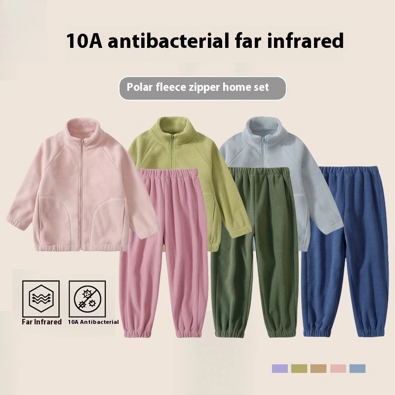 Kids Fleece Tracksuit Set Stand Collar Jacket Sweatpants Winter Thermal Two-Piece Outfit for Boys Girls Casual Teenage Clothing