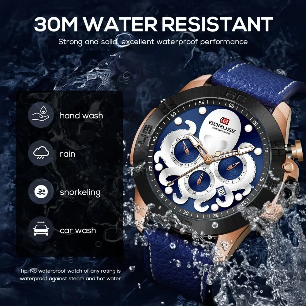 豪華な BORUSE 2 ピース/セットメンズクォーツ時計とブレスレットセット日付表示 Pu レザーストラップラウンドダイヤル男性へのギフトに最適