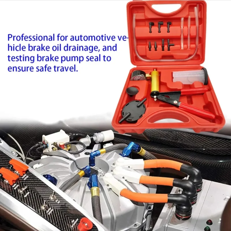 2 in 1 Brake Bleeder Kit Hand held Vacuum Pump Test Set for Automotive with Protected Case,One-Man Brake Clutch Bleeding System