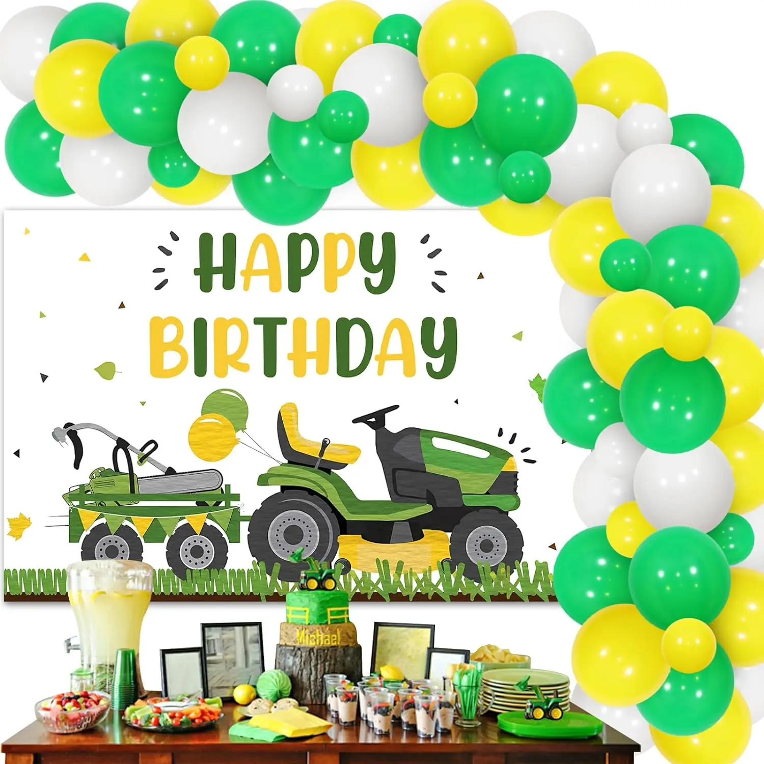 Lawnmower Birthday Party Decor Lawn Mower Birthday Backdrop Tractor Balloon Garland Arch Kit for Farm Farmyard Party Supplies