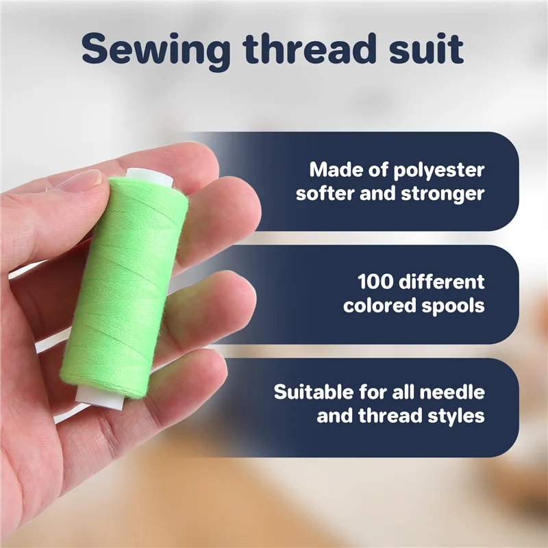 AB66-Sewing Thread Set 100 Colour 250Yd Each Spool Polyester Thread Kit For Hand Or Machine Sewing