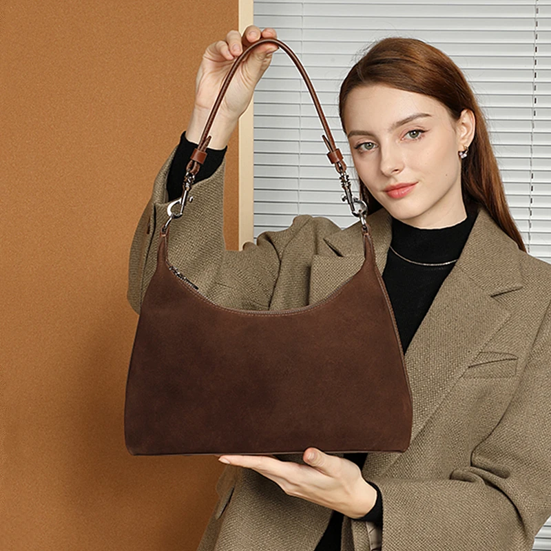 

Burminsa замшевые сумки на плечо из натуральной кожи в форме полумесяца для женщин, 2024, роскошные дизайнерские сумки через плечо, бродяги, женские сумки под мышками