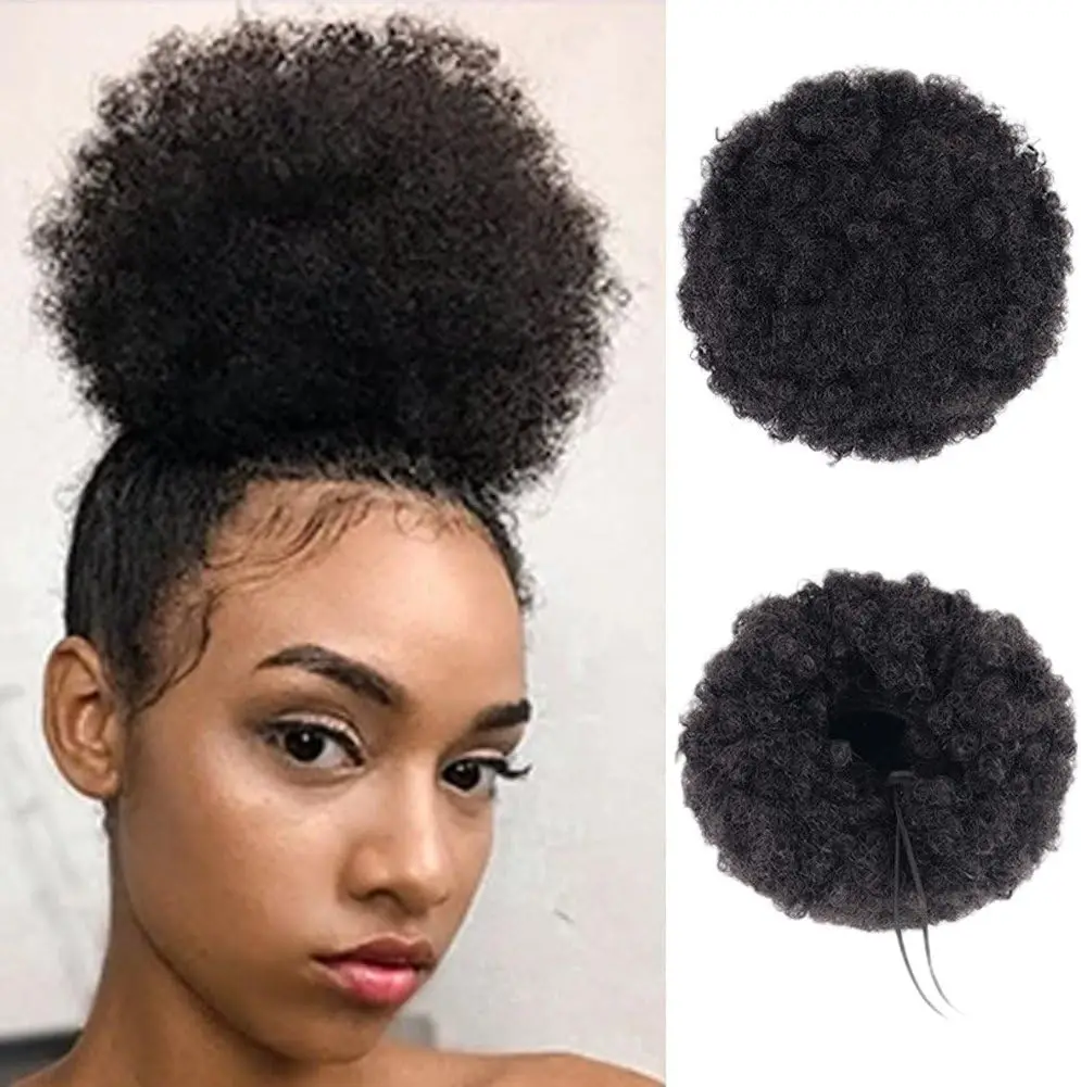 Afro Puff Pferdeschwanz für - Naturschwarz 6 Zoll 30G 100% Echthaar Puff Haarverlängerungen Clip-On Kinky Curly Pferdeschwanz-Dutt
