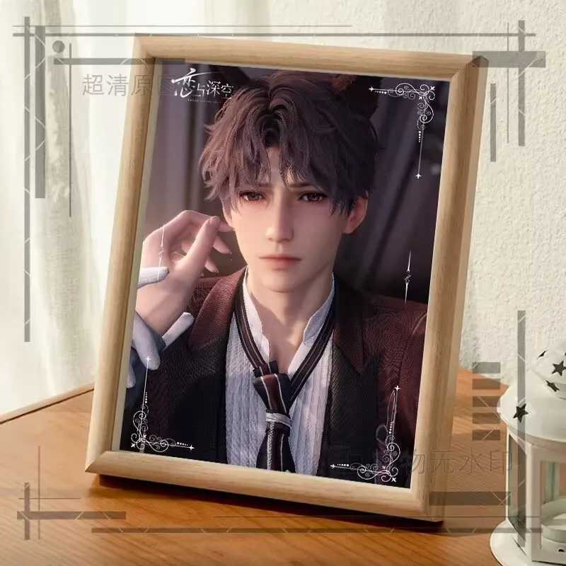 愛と深空、猫ポスター、シンプルなスタイルのガラス木製フォトフレーム、寮の机の装飾、オフィステーブルディスプレイギフト