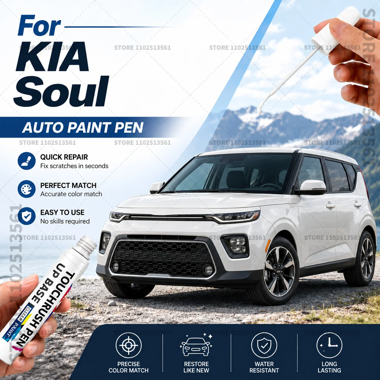 For KIA Soul White Black Car Touch Up Paint Pen for Minor Scratches Repair Waterproof Paint Marker Auto Body Repair Accessories