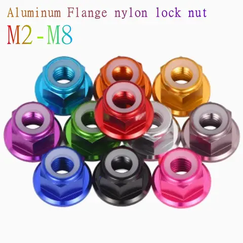 2pcs-10pcs Colourful Aluminum Alloy Flange Nuts M2 M3 M4 M5 M6 M8 Nylon Hex Insert Lock self-locking Nut for RC Model Parts