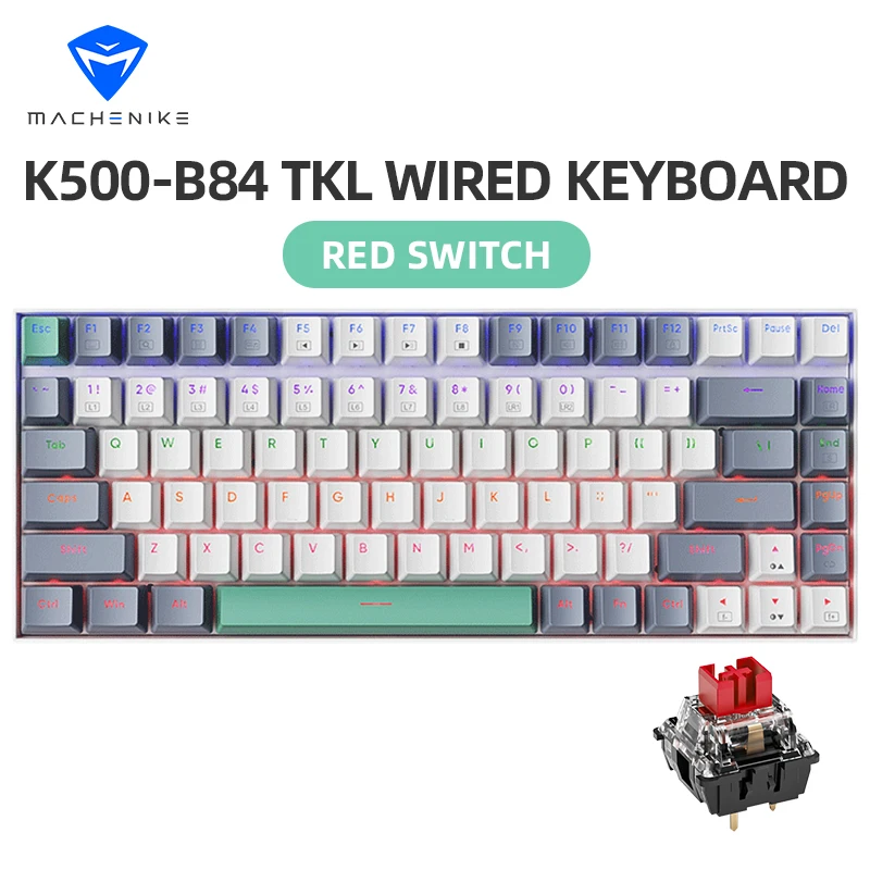 

Machenike K500-B84 Wired Mechanical Keyboard TKL 84 Keys RGB Backlight Gaming Keyboard PBT Doubleshot Keycaps for PC Laptop