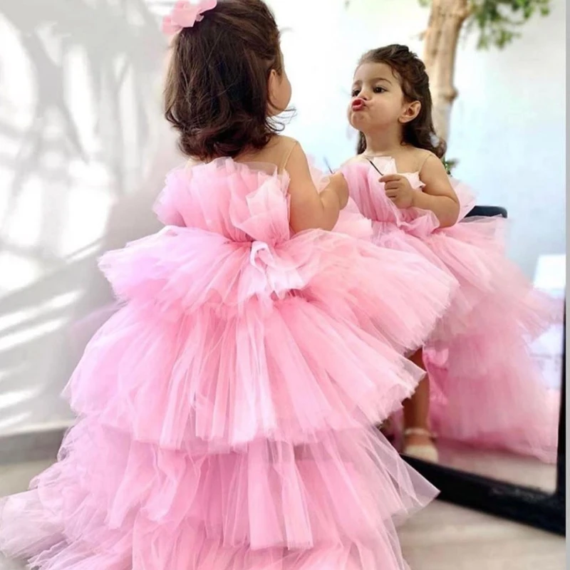 Pink Flower Girl Dresses Pageant Puffy Sleeveless For Wedding Party Prom First Communion Gowns