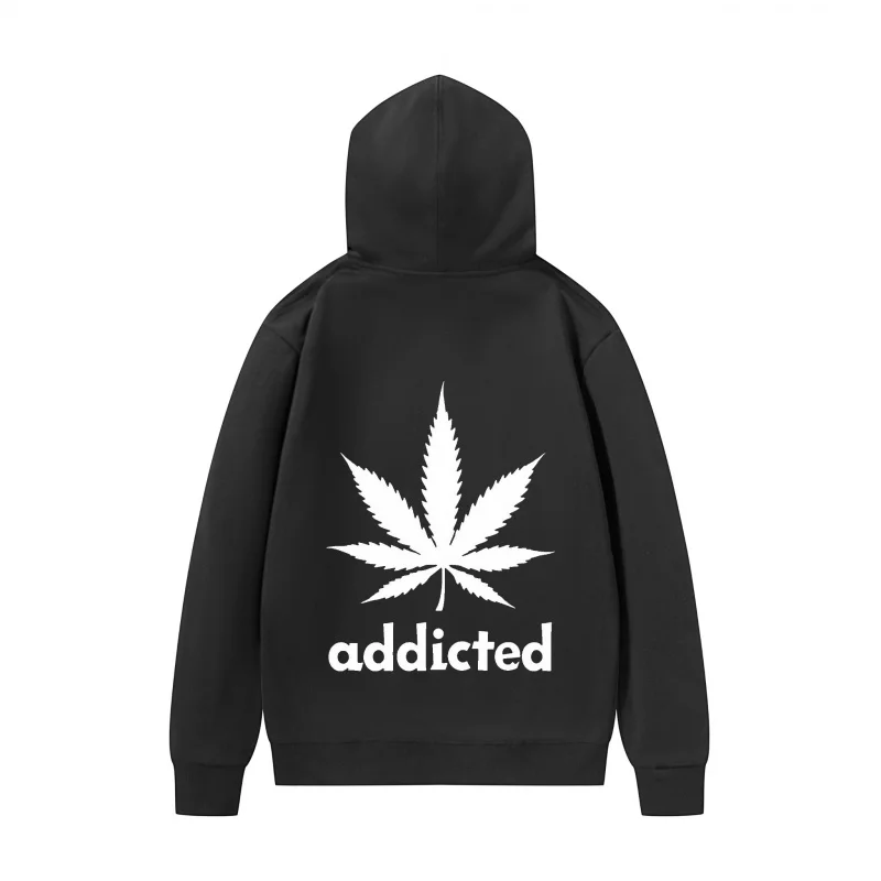 هوديي رجالي مدمن بتصميم أوراق الأعشاب، نسيج مسامي مريح مطبوع عليه أوراق شجر مدمن