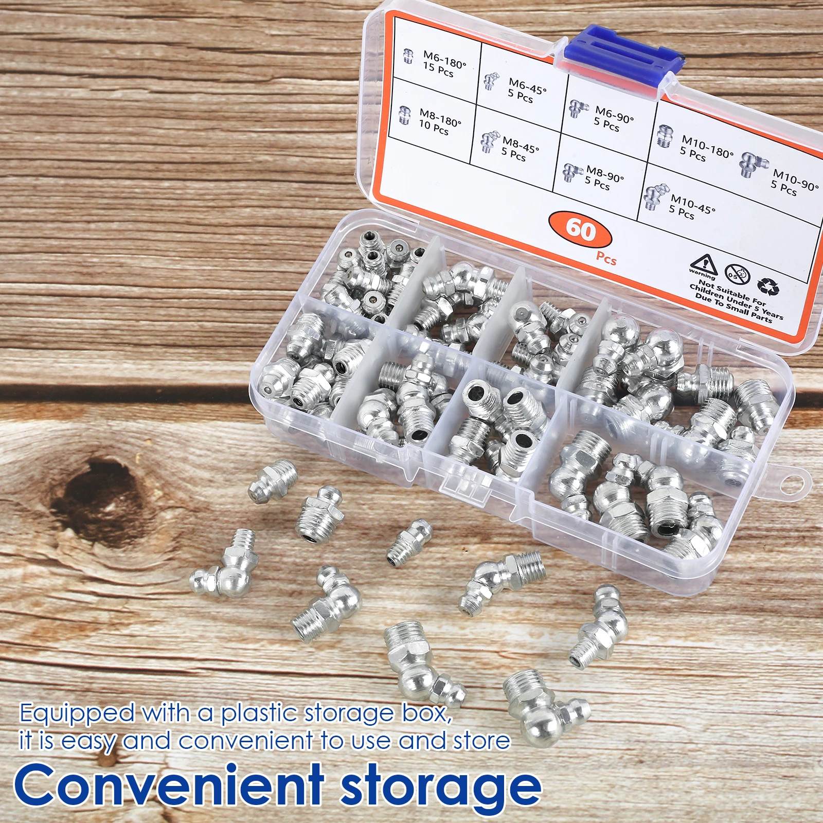 60/120Pcs Metric Grease Fitting Assortment Straight 45°/90°Angled M6 M8 M10 Galvanized Metal Grease Nipple for Motorcycle Truck