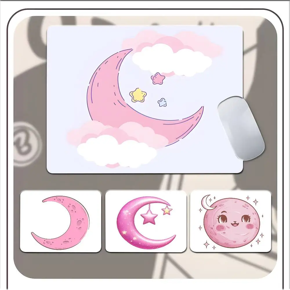 Cartoon Pink Moon Small Mousepad Keyboard Pad Laptop Cushion Non-slip Deskpad
