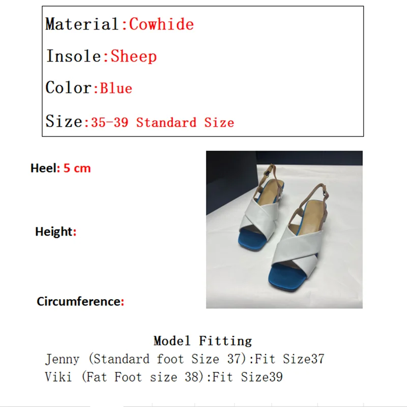 Withered British Fashion Summer Sandals Shoes Women Blue  White Color Cowhide Comfortable Commuting High Heel Sandals Women