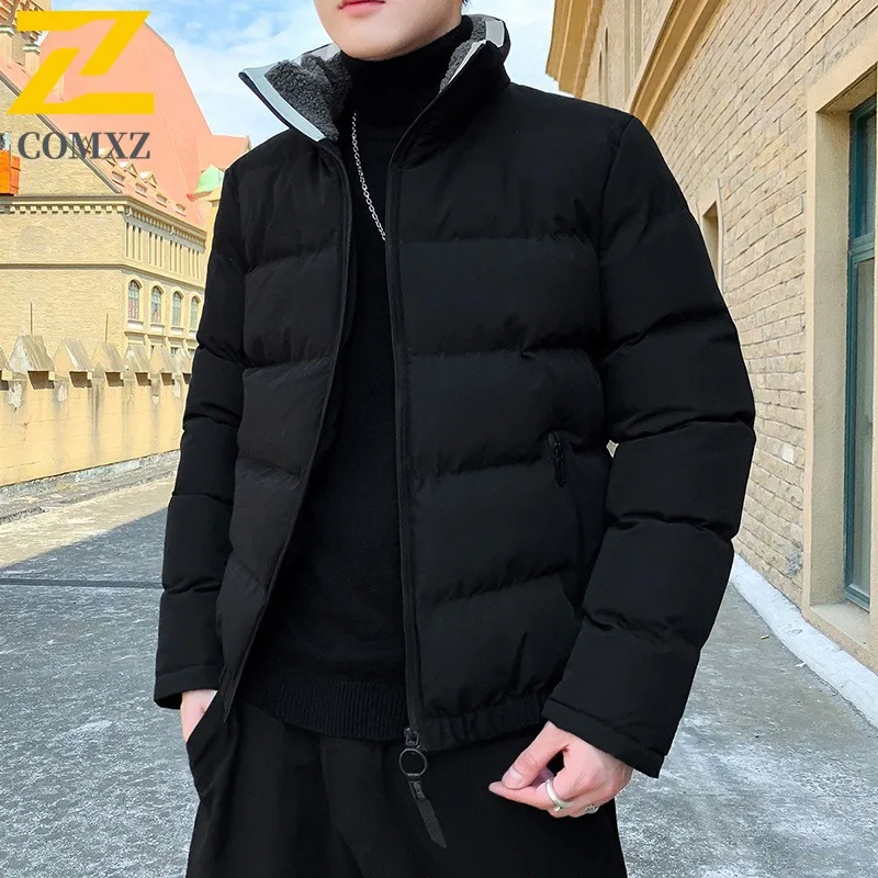 COMXZ Mens Winter Down Cotton Jacket Casual Loose Fit Youth Stand Collar Cotton - Padded Coat Trendy Brand Plus Size Outerwear