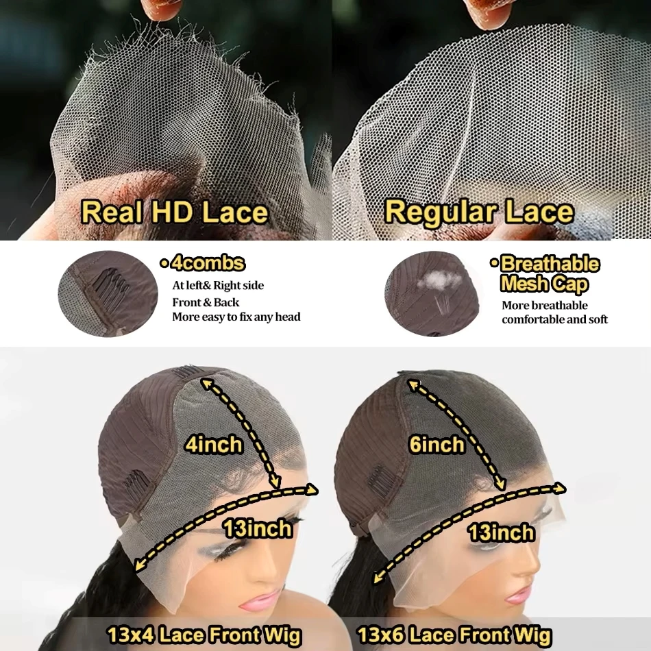 Cabello humano Onda profunda 200 Densidad 13x6 Frontal de encaje rizado 13x4 Onda de agua 30 40 pulgadas Peluca Pre desplumada HD Pelucas frontales de encaje sin pegamento