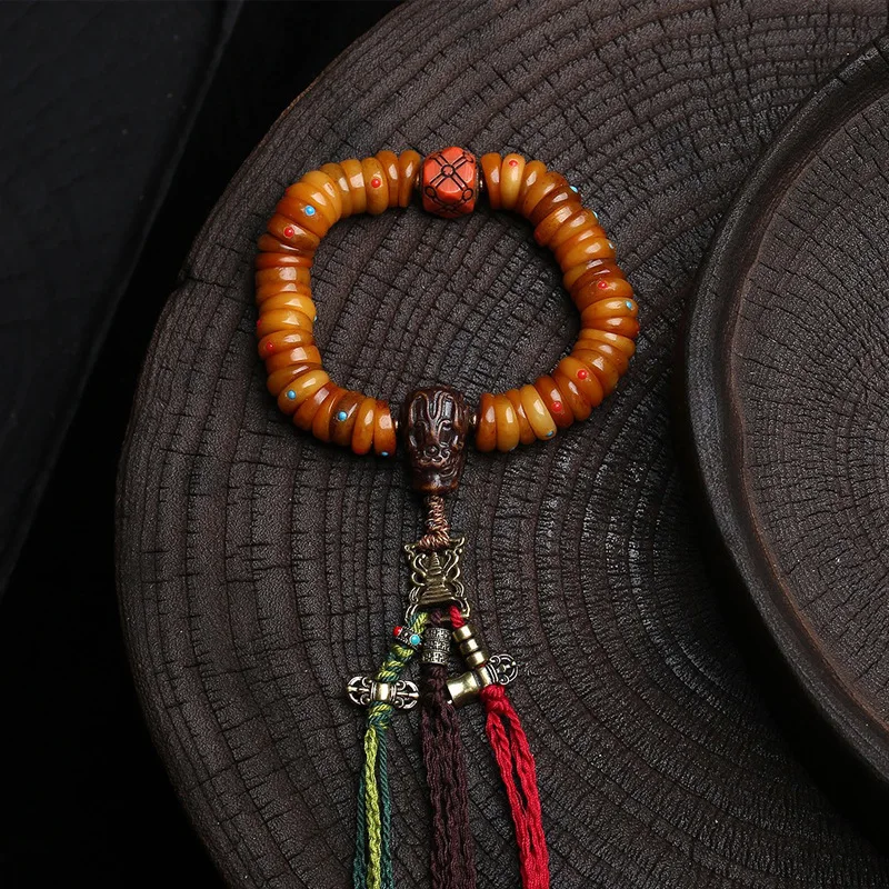 

Тибетская возвратная кость яка, кишечник, бусина, инкрустация добо, прокладка, одно кольцо, тибетская кисточка, аксессуары, браслет