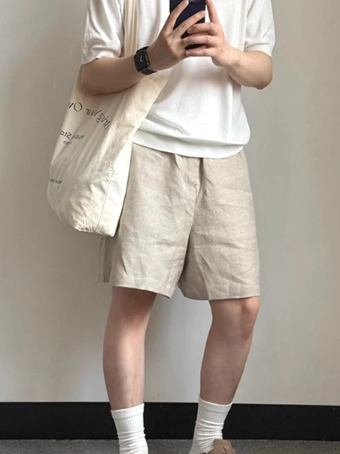 

Мужские повседневные спортивные шорты-брифы из хлопка и льна в американском стиле, до колена, прямого кроя, для работы и активного отдыха