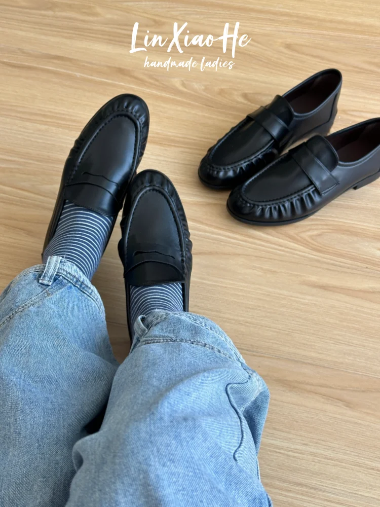 Zapatos Planos de Mujer Estilo Británico Lin Xiao He Savile Row, Zapatos  de Cuero para Personas con  Tiempo, Punta ...