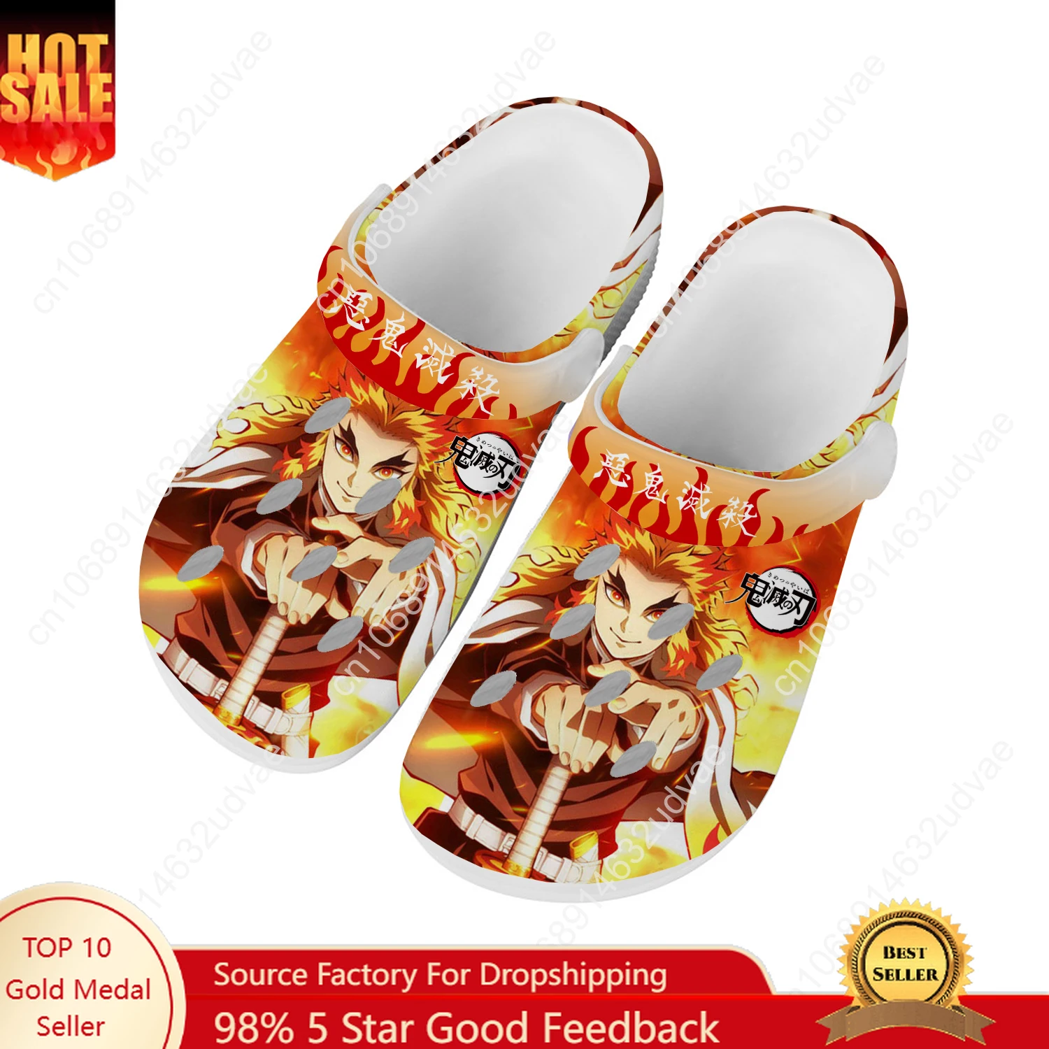 

Rengoku Kyoujurou Water Shoes Men Women Teenager High Quality Home Garden Clogs Custom Sandals Beach Breathable Hole Slippers