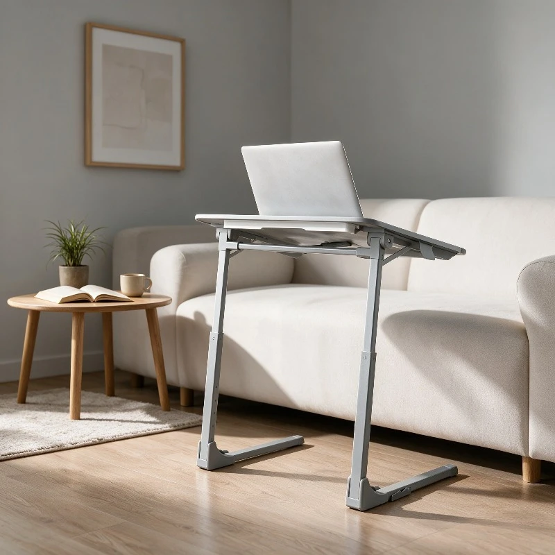Ultra-narrow Portable Folding Table, Adjustable Height Laptop Stand for Bedroom, Gas-spring Study Desk for Couch Sofa.