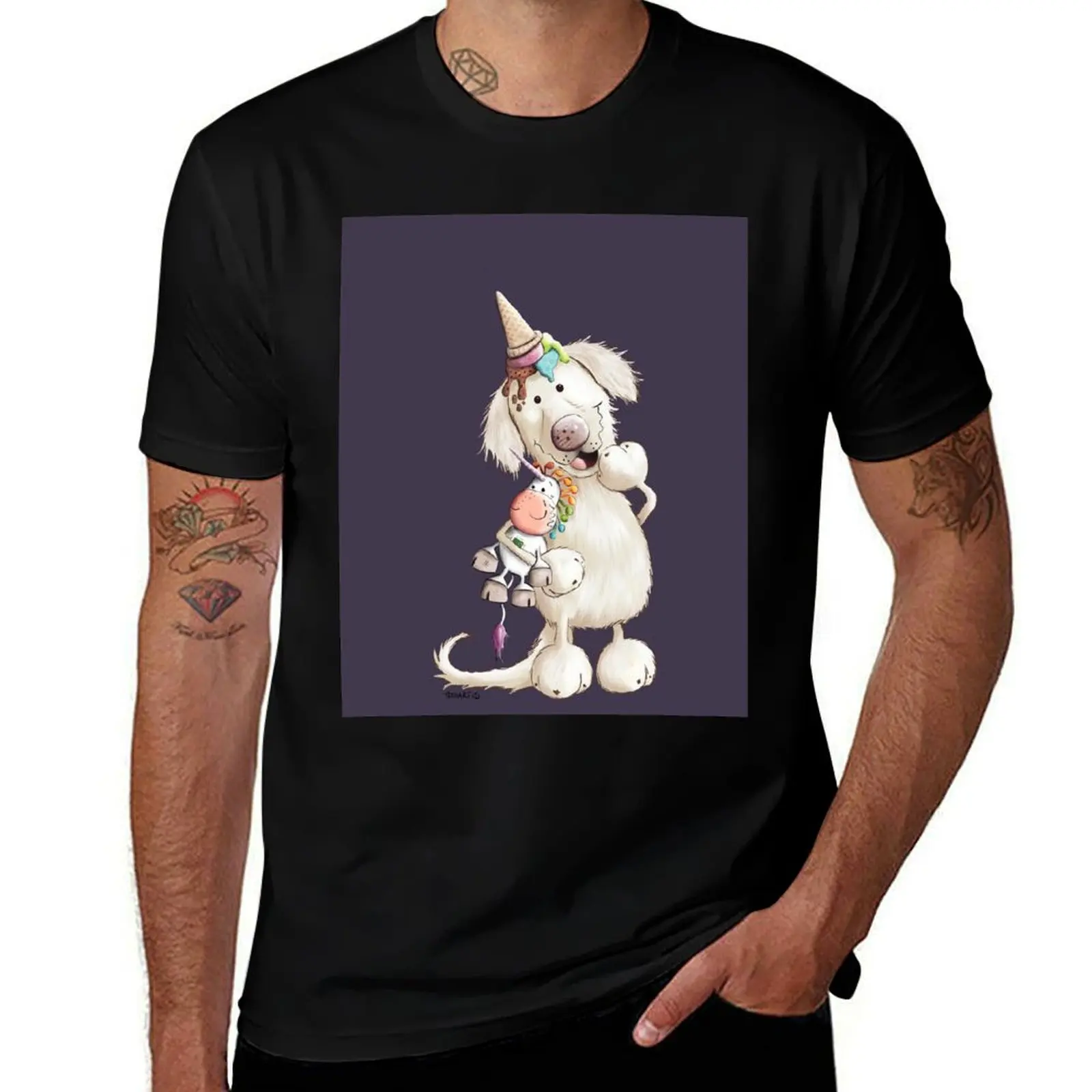 

Golden Retriever With Ice Cream And Unicorn Toy T-Shirt Large Size Loose Casual Tee
