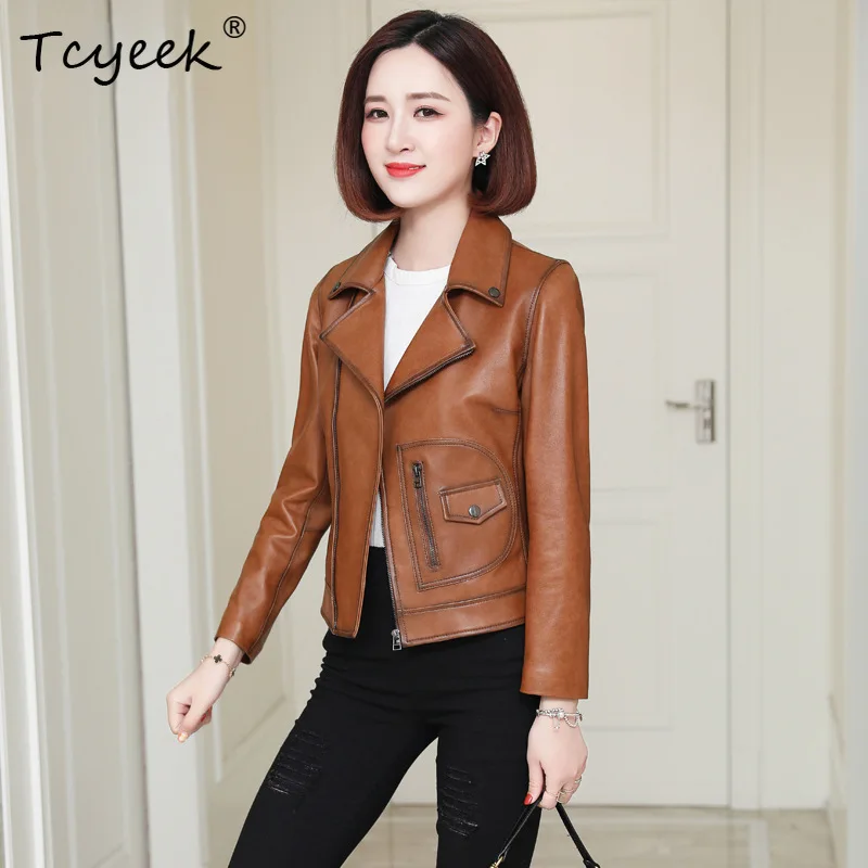 Tcyeek Real Leather Jacket Women Spring Autumn Clothes Natural Sheepskin Coat Motocycle Jackets Woman Slim Fit Jaqueta De Couro