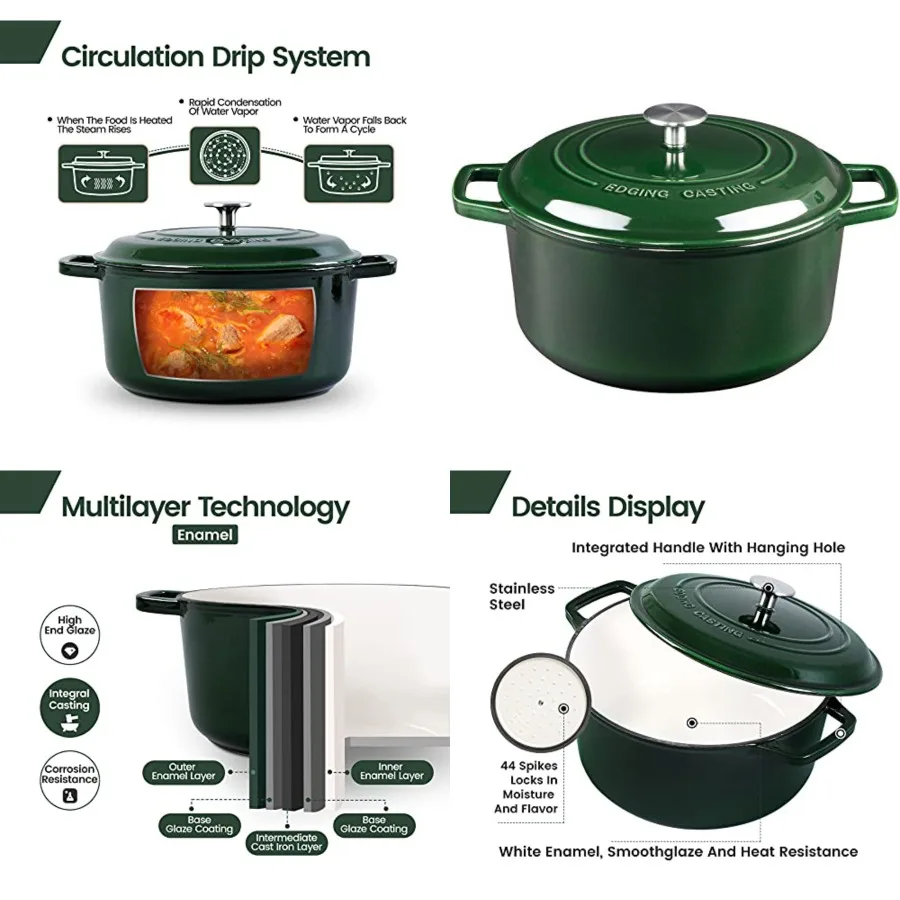 

Enameled Cast Iron Dutch Oven Pot With Lid, Dutch Oven for Sourdough Bread Baking Round Pot Dule Handle, 7.5 Quart