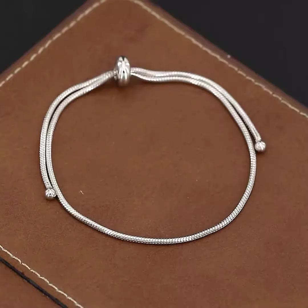 S925 pure silver simple pull-out bracelet for women with a light luxury and niche design sense  Adjustable circular snake bone