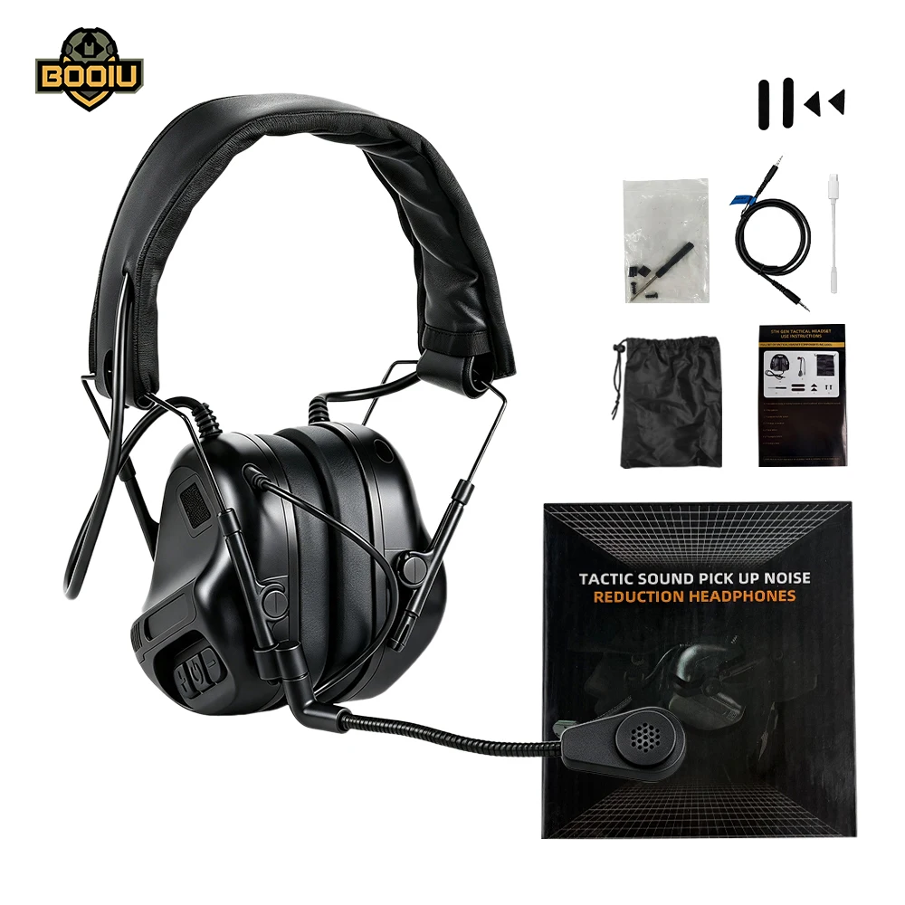 BOOIU Bluetooth Tactical Headset Electronic Shooting Earmuffs Sound Pickup Hearing Protection Fast Helmet Mount Hunting Training