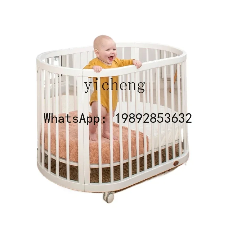 AD Solid Wood Crib Multi-Functional Movable round  Multi-Gear Splicing Bed Newborn Children's Bed