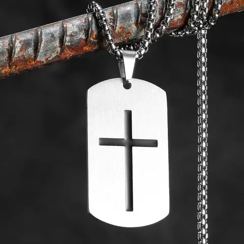 크로스 부적 성경 태그 스테인레스 스틸 남자 목걸이 펜던트 체인 여성을위한 펑크 패션 쥬얼리 선물 도매 Dropshiping