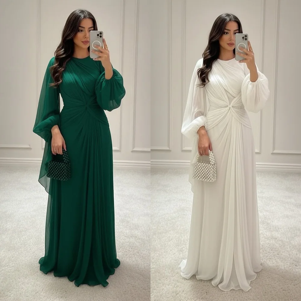 Customized Matching Modern Style Chiffon Pleat Ruched Draped A-line Scoop Neck Long Dresses Evening Dresses Sizes Available