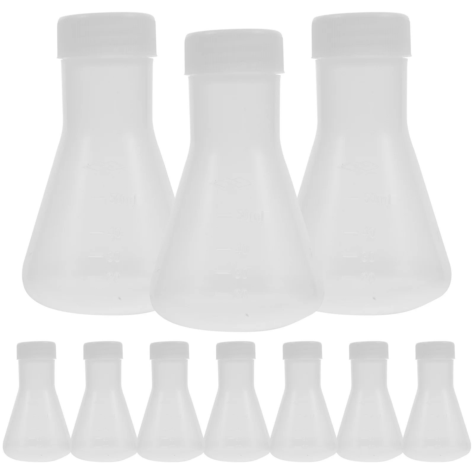 10Pcs Transparent Conical Flask Plastic Erlenmeyer Flask with Lid for Science Lab Experiment Education 50Ml Experiment Supply
