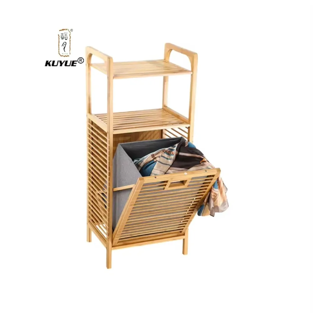 

KUYUE Foldable Floor Stand Bathroom Storage Shelf Cabinet Tilt Laundry Hamper Removable Clothes Basket Convenient Tilt Laundry