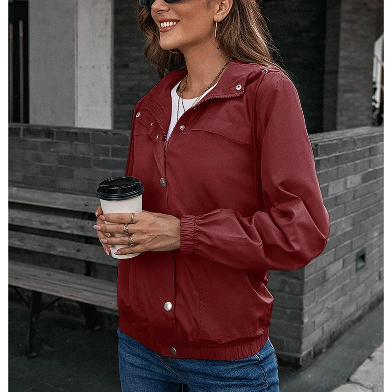 Spring Autumn Casual Fashion Hooded Sweatshirt Ladies Long Sleeve Buttons Cardigan Jacket Women Solid Color All-match Coat Top