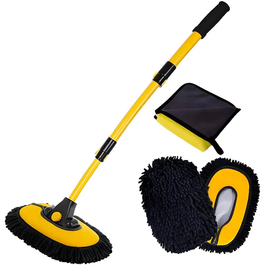 

Wash Brush with Long Handle, Microfiber Towels Car Wash Kit Cleaning Supplies, Car Wash Mop Mitt with 2 Replacement Head , Exten