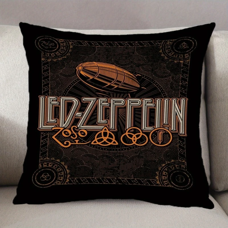 1pc Led Zeppelin Rock Band Pillow Cover, Polyester 2D Double Sided Print Cushion Case, Vintage Zeppelin Symbols Throw Pillowcase