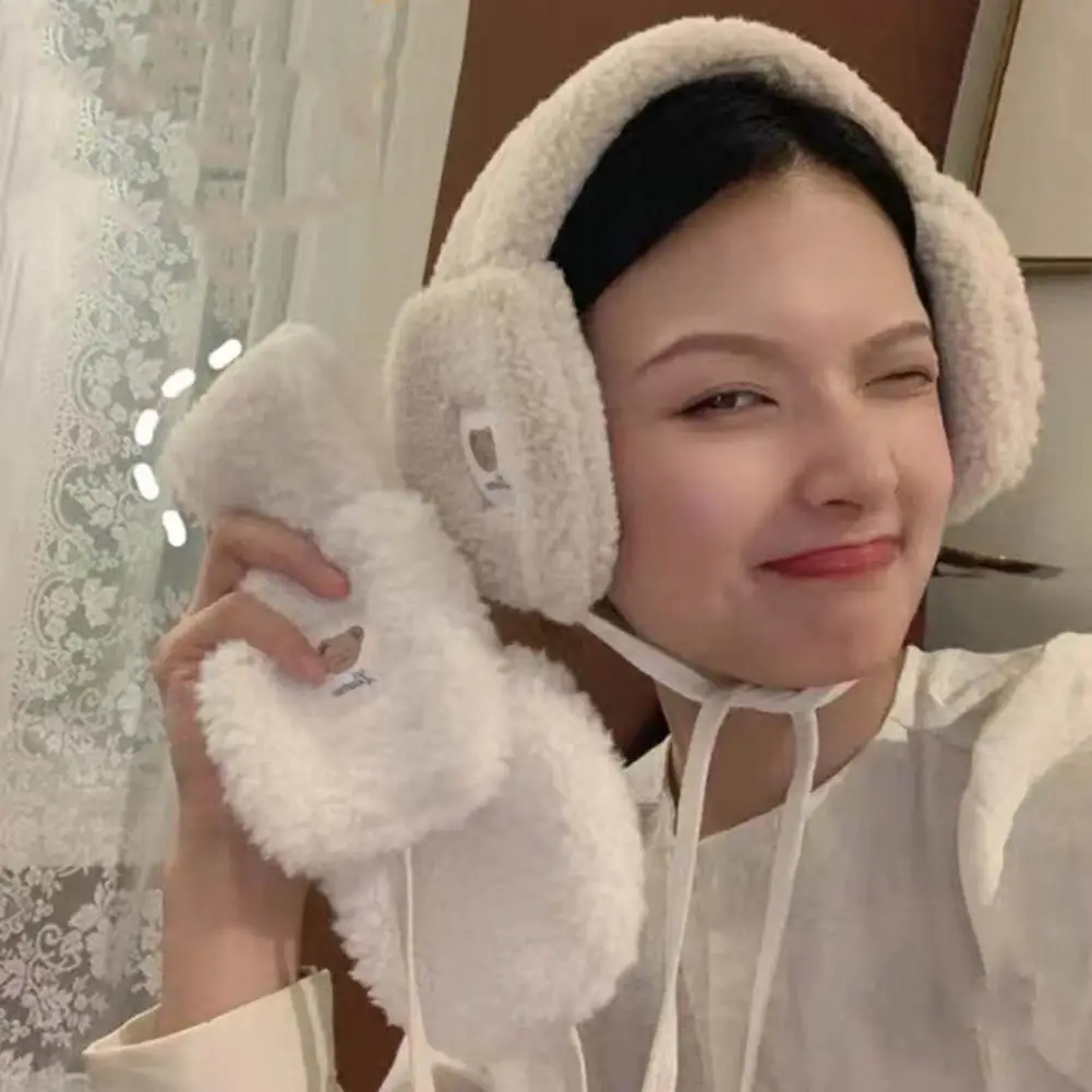 النساء Earmuff أفخم لطيف الدب بلون الدانتيل يصل سلسلة حماية الأذن الدفء قابل للتعديل الدراجات غطاء الأذن في الهواء الطلق غطاء الأذن